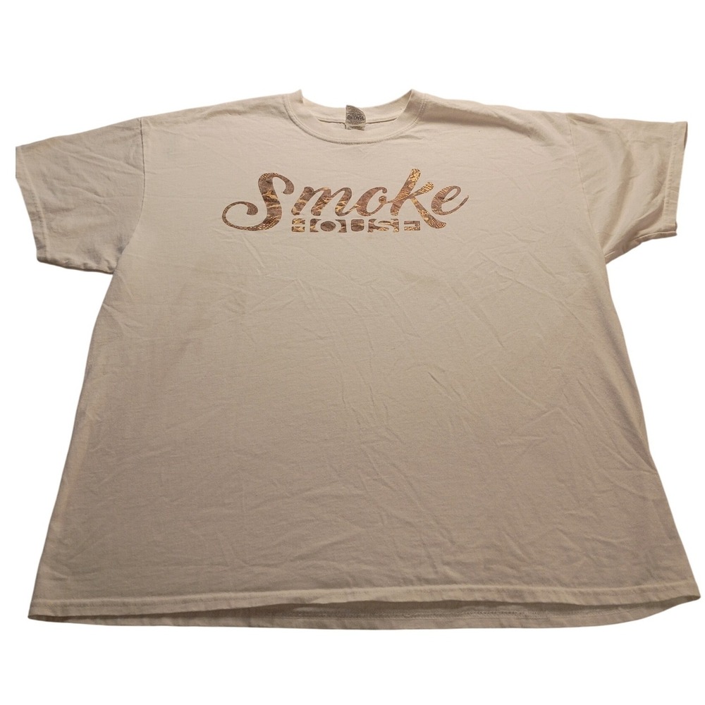 Gildan T-Shirt Men's Ultra Cotton Smoke House Snakeskin Graphic XL White Tee